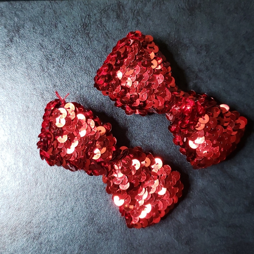 Shiny Red Sequin Hair Bow 2 Pack